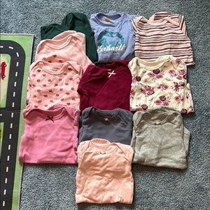 11 girls 6-9 month long sleeve snap onesies
